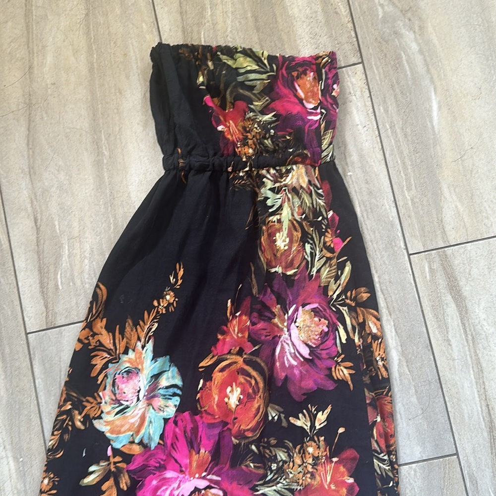 Xhilaration Black Floral Maxi Dress with Pink & Orange Blooms - Picture 2 of 2